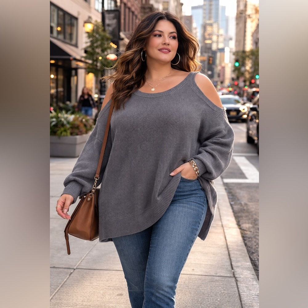 Torrid Women’s Off Shoulder Charcoal Crewneck Sweater